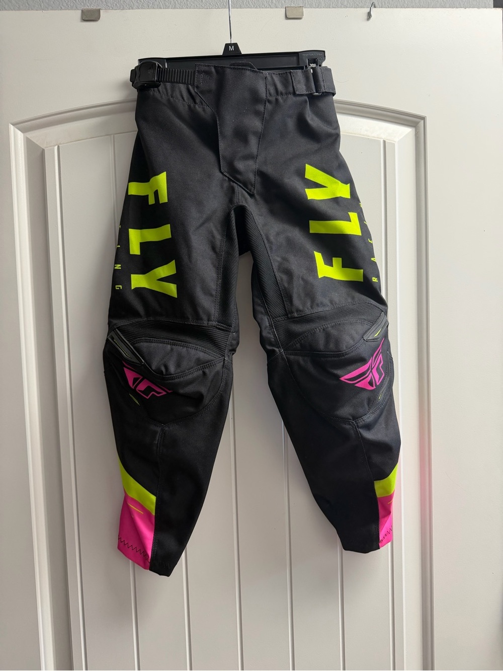 Fly Racing MX pants Kids Black Neon Yellow & Pink